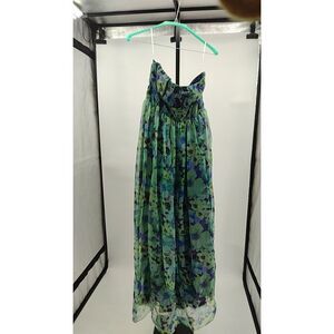 Lulu's Green and Blue Floral Strapless Maxi Dress
